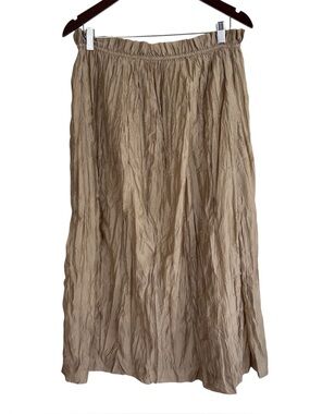 J. Crew Crinkled Gathered Waist Skirt Size Medium Carmel Tan Elastic Waist Midi